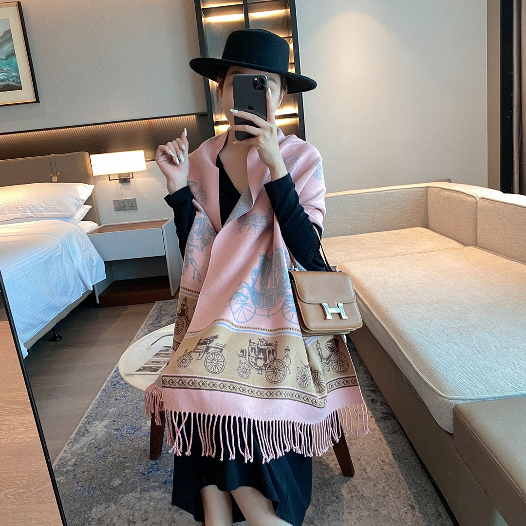 

5Colors Famous Luxury H Brand Cashmere Designer Scarves for Ladies Horse Carriage Pattern Scarf Women Autumn Winter Soft Thicken Warm Long S, Blue;gray