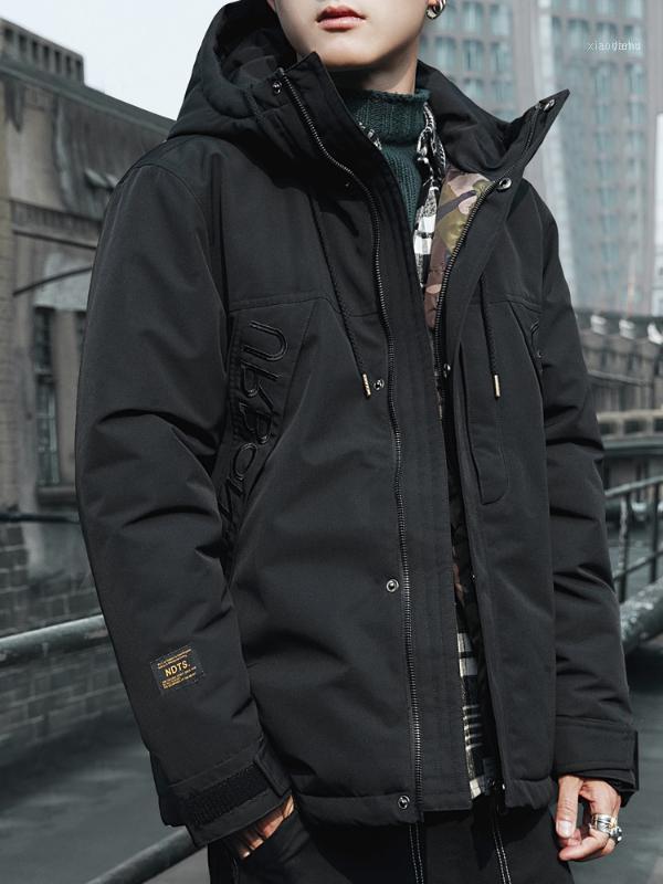 

Men's Down & Parkas Padding Male Thermal Parka Winter Vintage Zip Streetwear Jacket Anorak Fashion Hooded Thicken Warm Casual Mens Trench KK, Black