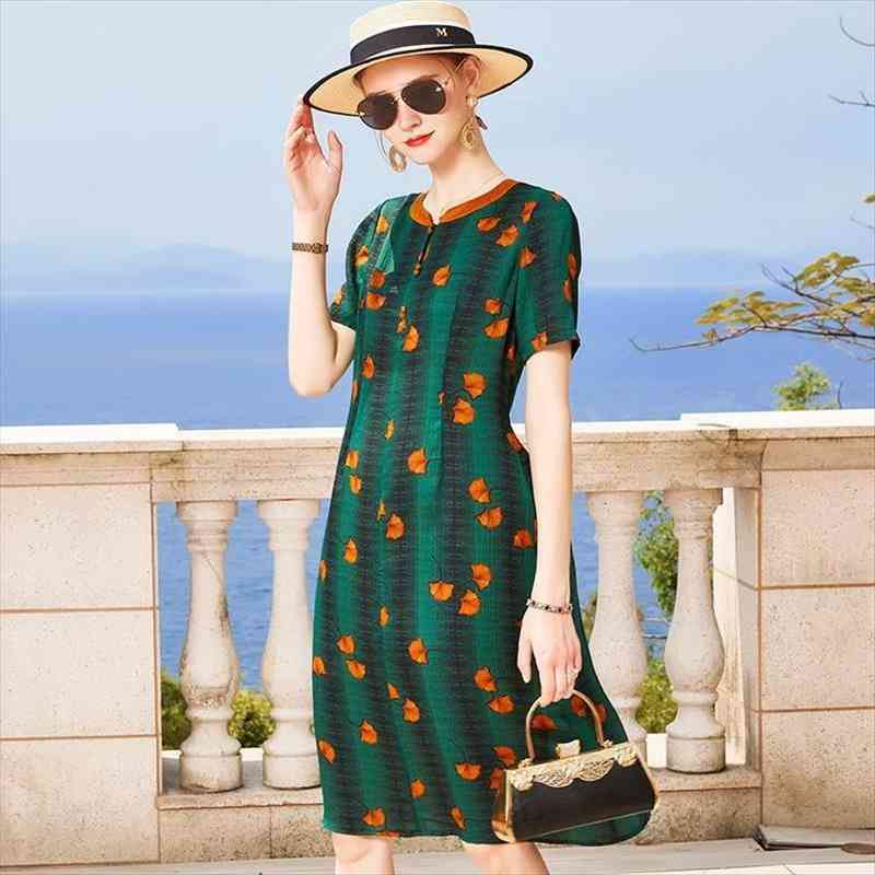 

zuoman summer vintage loose womens dress print silk 4xl plus size casual patchwork midi women elegant bodycon party vestido, Black;gray