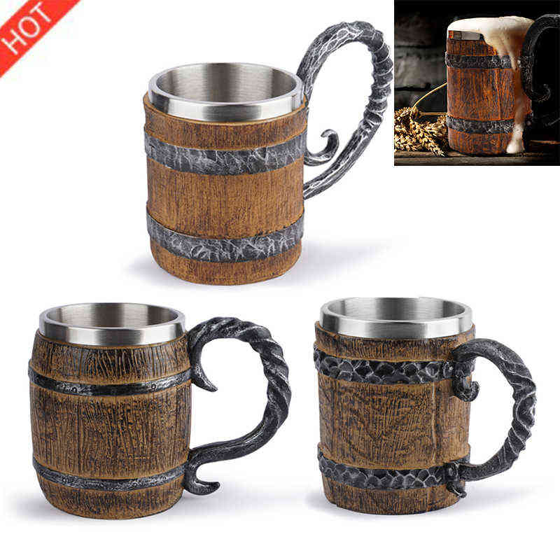 

New Retro Horn Skull Resin Beer Mug Stainless Steel 3D Beer Mug Game Tankard Coffee Cup Wine Glass Mugs Drinking Mug Wine Cup G1126, Yellow