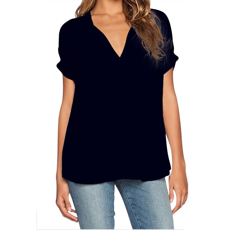 

2021 v Neck Short Sleeve Loose Chiffon Shirt Plus Size Women Top Summer Fashion New Casual Long Solid Office Lady Shirts Blouse Htje, Gray