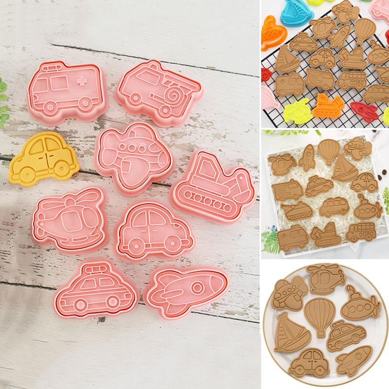 

Baking Moulds Set Of 8 Vehicle Biscuit Cutters Cute Cartoon Stamp Impress Cookie Dough Stencil DIY Craft Pressing Template For Kids Sale
