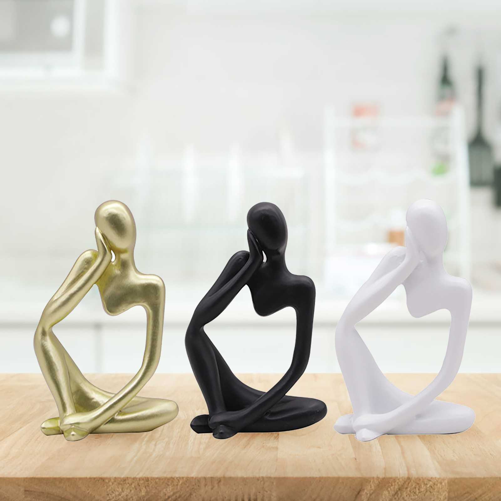 

Golden Black White Figurine Statue Mini Abstract Character Sculpture Thinker Statues Desktop Ornaments