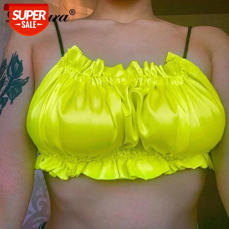 

Dulzura Satin Neon Women Ruched Strap Camis Lace Up Bandage Backless Sexy Streetwear Party Club 2020 Autumn Winter Solid #BA8K, White