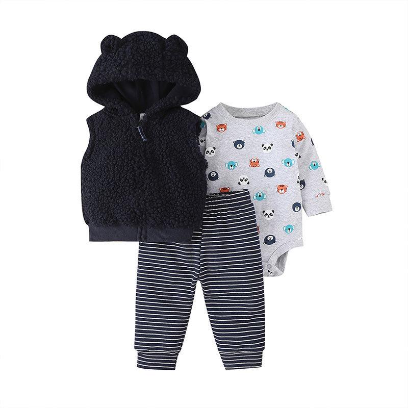 

Clothing Sets Autumn Baby Set Fashion Boys Bodysuits+Pants+Hooded Coat 3Pcs Winter Kids Outfits Suit, White