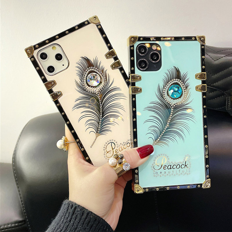 

Luxurys Designers Retro Phone Cases For iphone 13 Pro Max 12 mini 11 XS XR X 8 7 Plus Fashion Peacock Feather Classic Back Cover Case Anti-drop Luxury Mobile Phone Shell, Dark blue