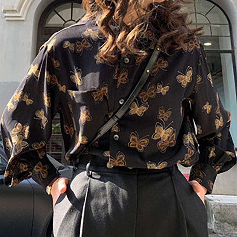 

New Deeptown Vintage Button Up Kawaii 2021 Fashion Shirt Long Sleeve Animal Print Elegant Losse Casual Blouse Women 2gcv, Butterfly