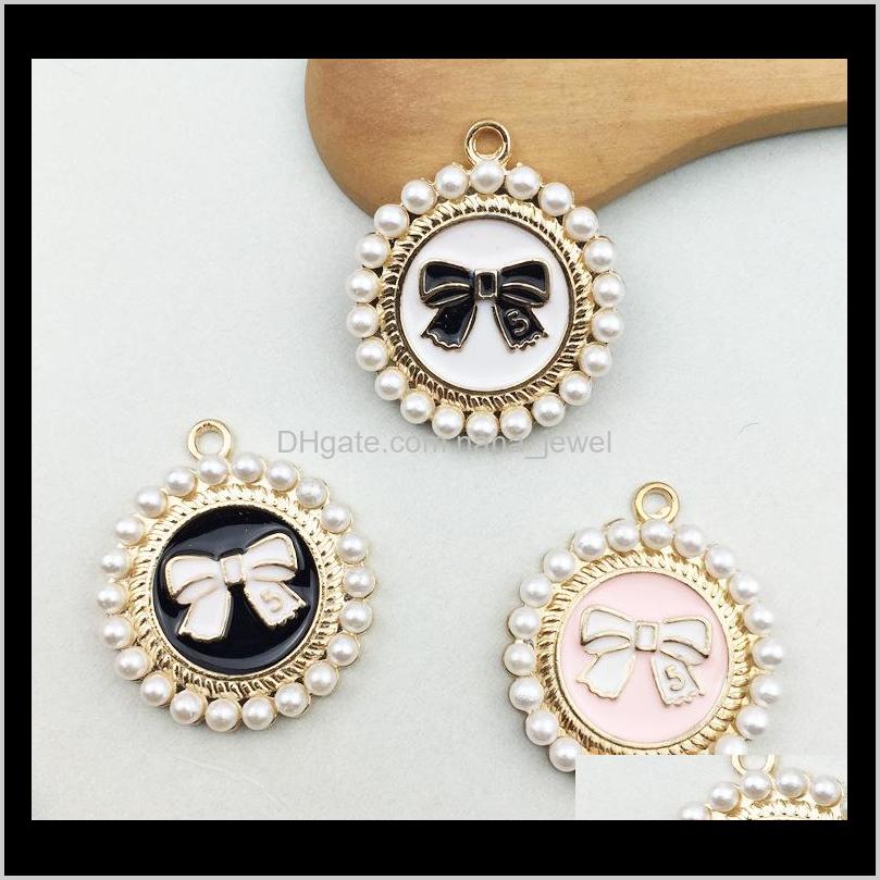 

Korean Small Round Pearl Bow Pendant Charms Hair Accessories Jewelry Accessories Key Chain Pendant Diy Alloy Accessories Fanwn Khawy, Bronze;silver