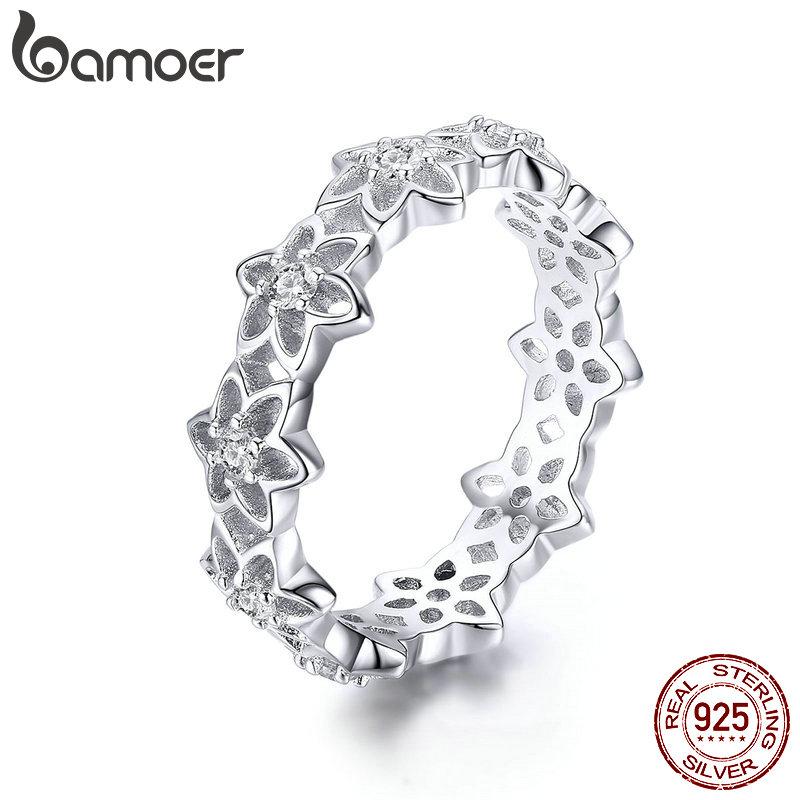 

Cluster Rings BAMOER Floral Stackable Authentic 925 Sterling Silver Openwork Finger For Women Match-joker Girl Jewelry GAR029, Golden;silver