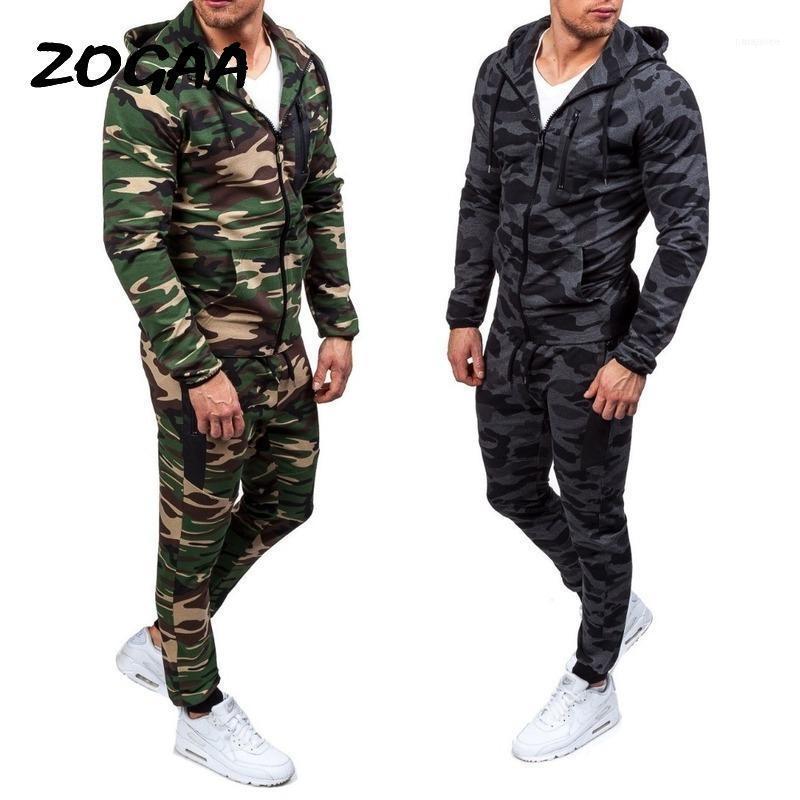 

Men's Tracksuits ZOGAA 2021 Camouflage Jackets Set Men Camo Printed Sportwear Male Tracksuit Top Pants Suits Hoodie Coat Trousers Autumn Win, Gray