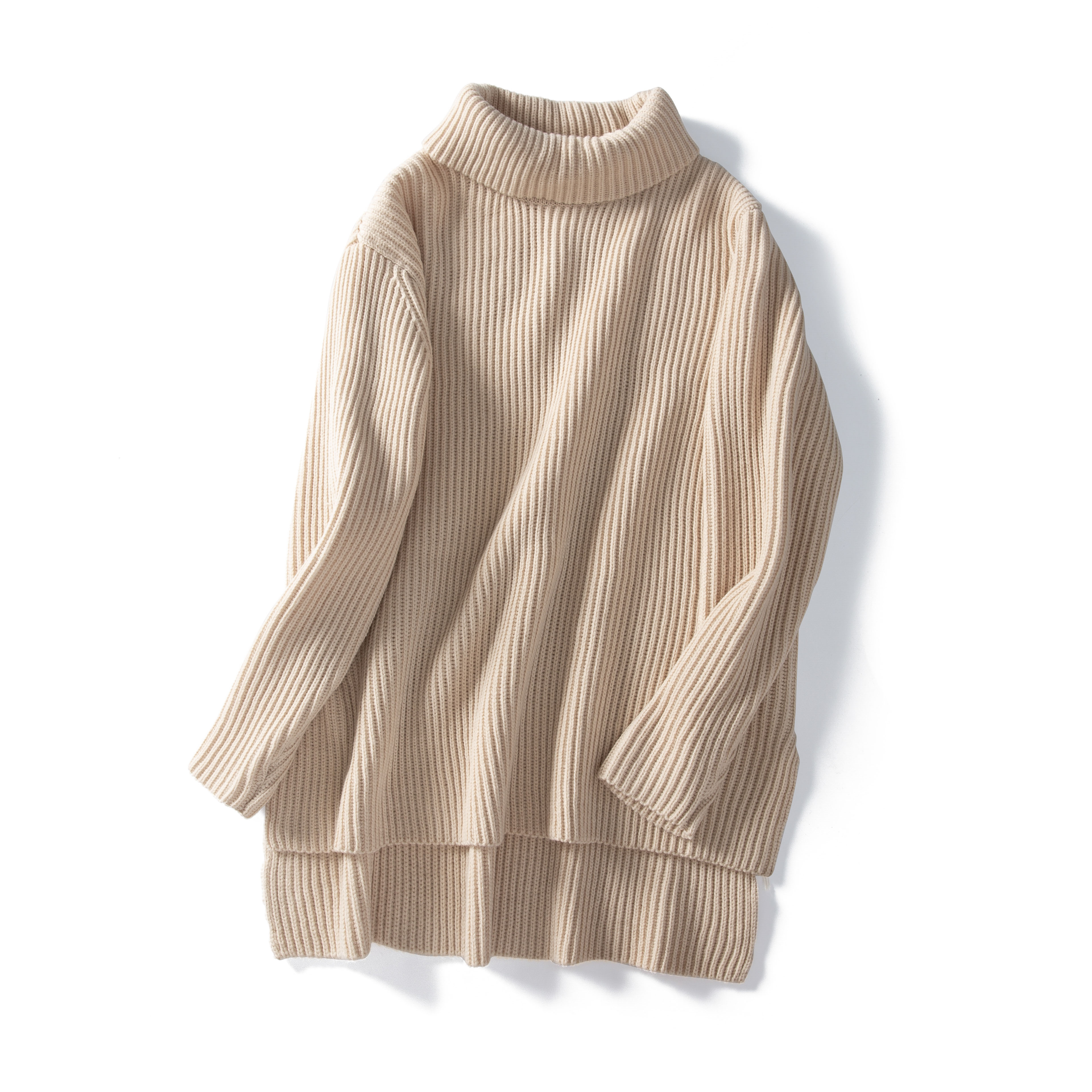 

2021 Autumn Winter new designer Women 30% Wool basic sweater highne pullover Front short asymmetrical Jumper, Ivory