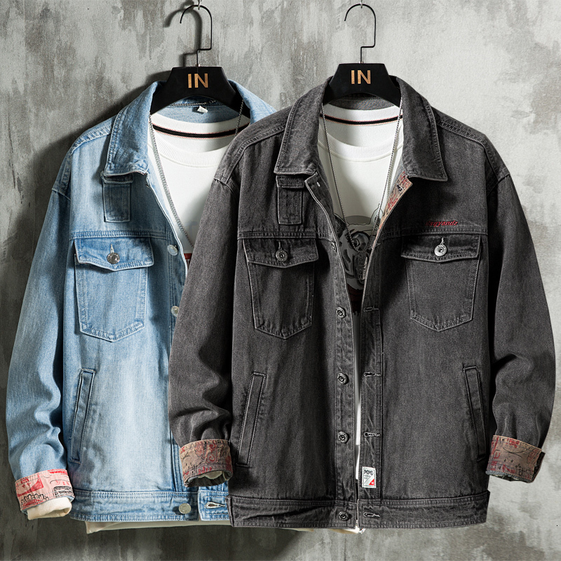 2021 Autumn New Men's Light Blue Vintage Jacket Fashion Casual Streetwear Dark Gray Denim Coat Male Brand Clothes Lufc