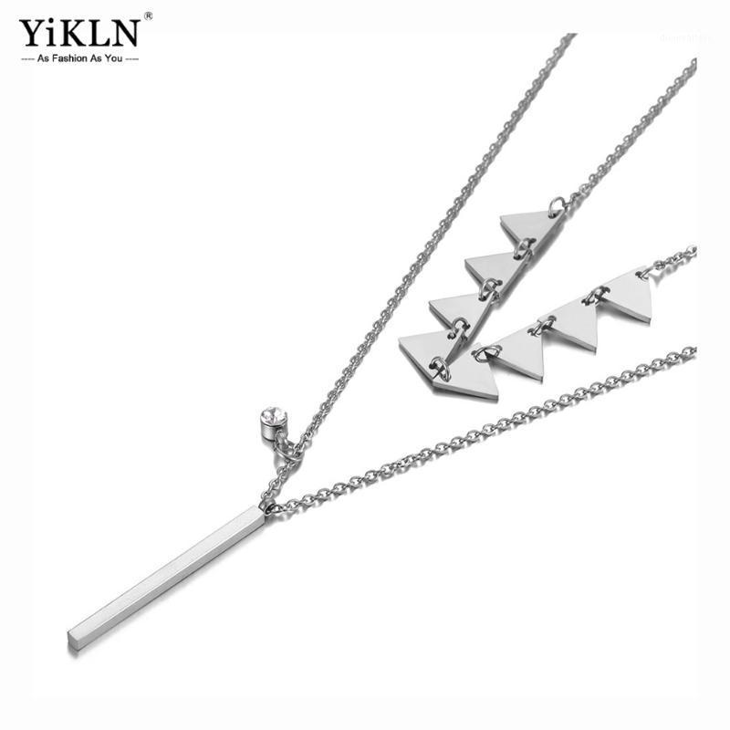 

Chains YiKLN Goth Stainless Steel Double-layer Geometry Triangle Charm Choker Necklace Bohemia Pendant Necklaces For Women YN20085