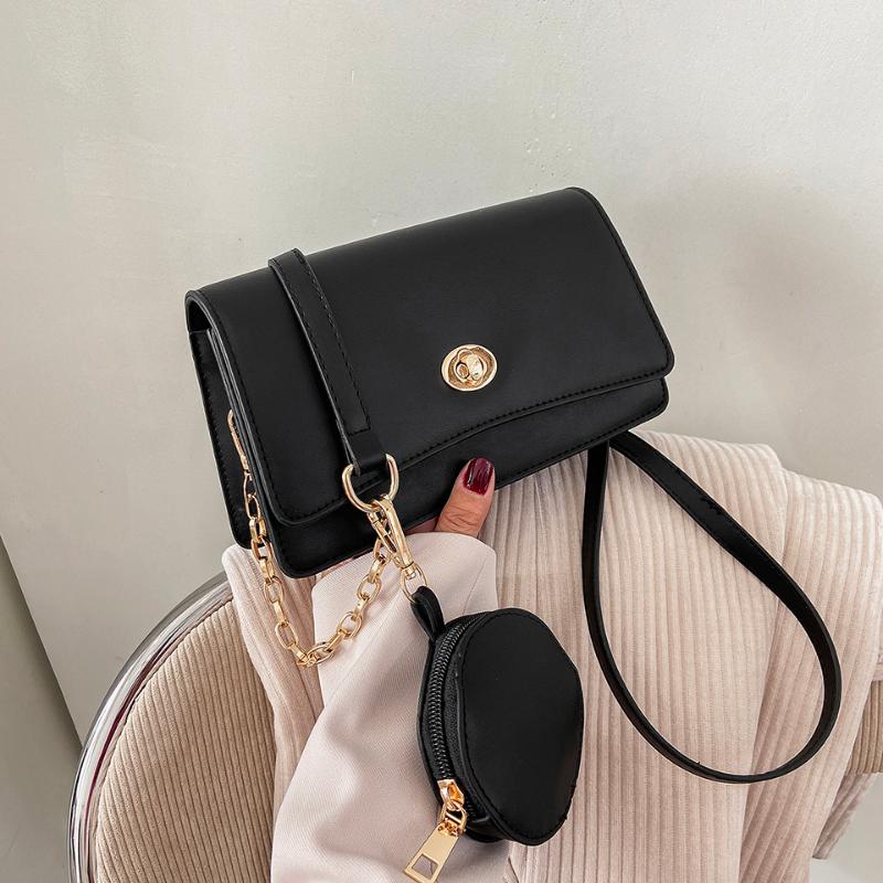 

Simple Solid Color Retro Classic Lock Bag For Women 2021 PU Leather Lady Shoulder Bag Casual Daily Shopper Girl Diagonal, Black