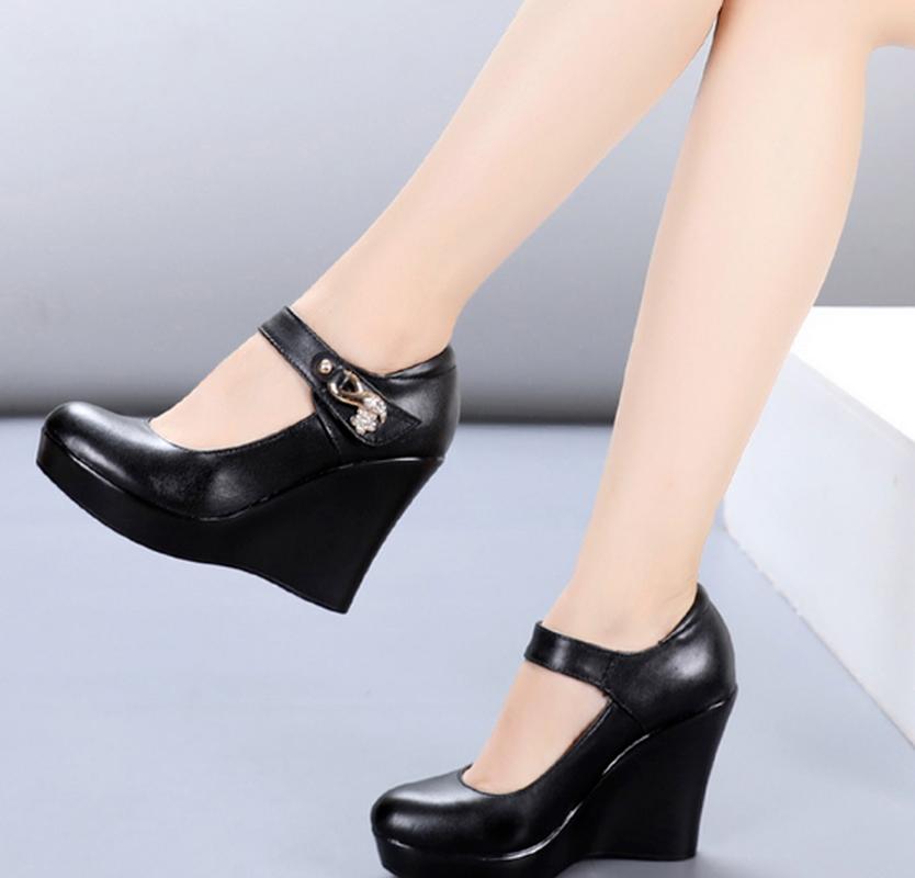 

Dress Shoes Leather 8cm High Heels Sexy Solid Sandals Party Plus Size Sandalias Mujer Sapato Feminino Women Pumps Wedges Woman SF0838, Black