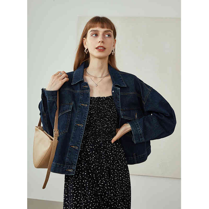 

women's jackets short dark blue fansilanen denim korean jacket loose cotton cut autumn women's h6zb, Black;brown