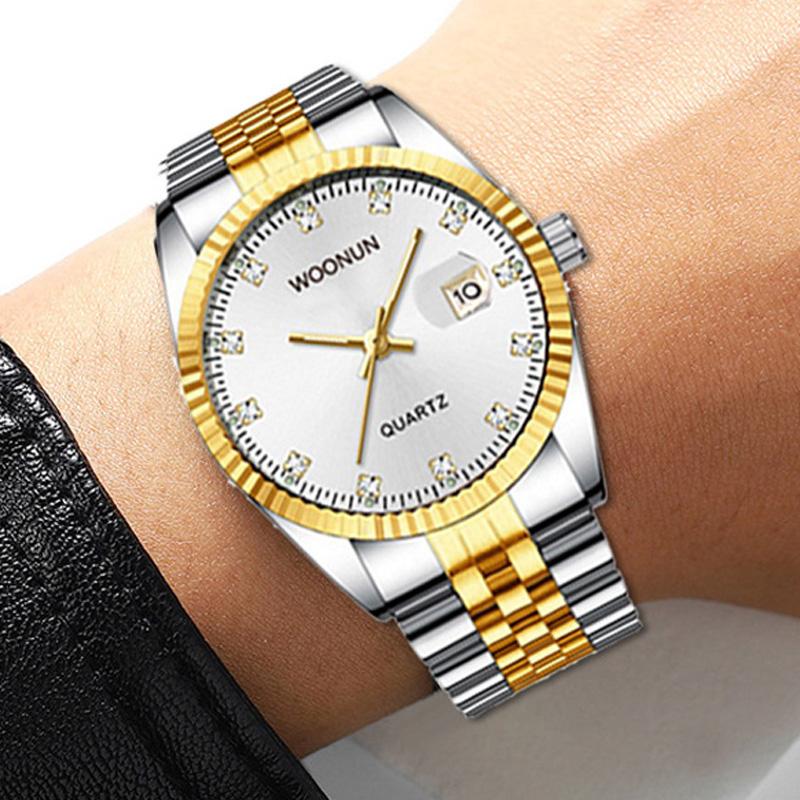 

Wristwatches 2022 Luxury Gold Watch Men Diamond Watches Stainless Steel Band Auto Date Quartz Business Reloj Hombre, White