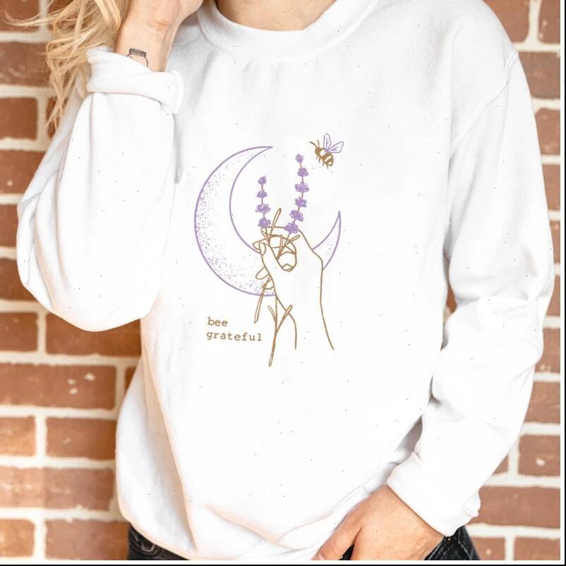 

bee grateful. colored sweathirt dreamy bee amp moon graphic sweats be kind pullovers women fashion 100%cotton grunge aesthetic, Black
