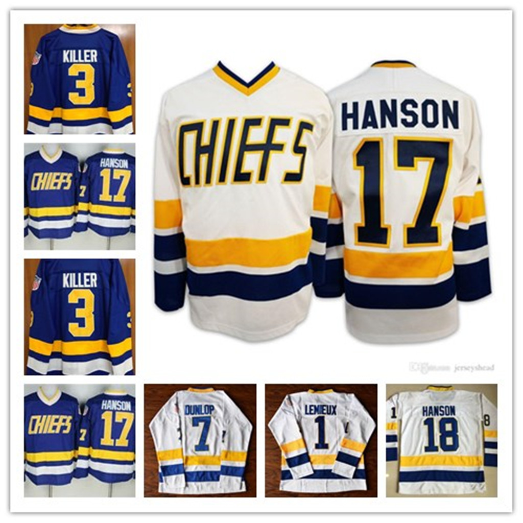 

Hockey Jerseys Hanson Brother 1Denis Lemieux 3 Carlson 16 Jack HANSON 17 Steve HAN ICE Charlestown Chiefs Ice Hockey Jersey Retro, As picture