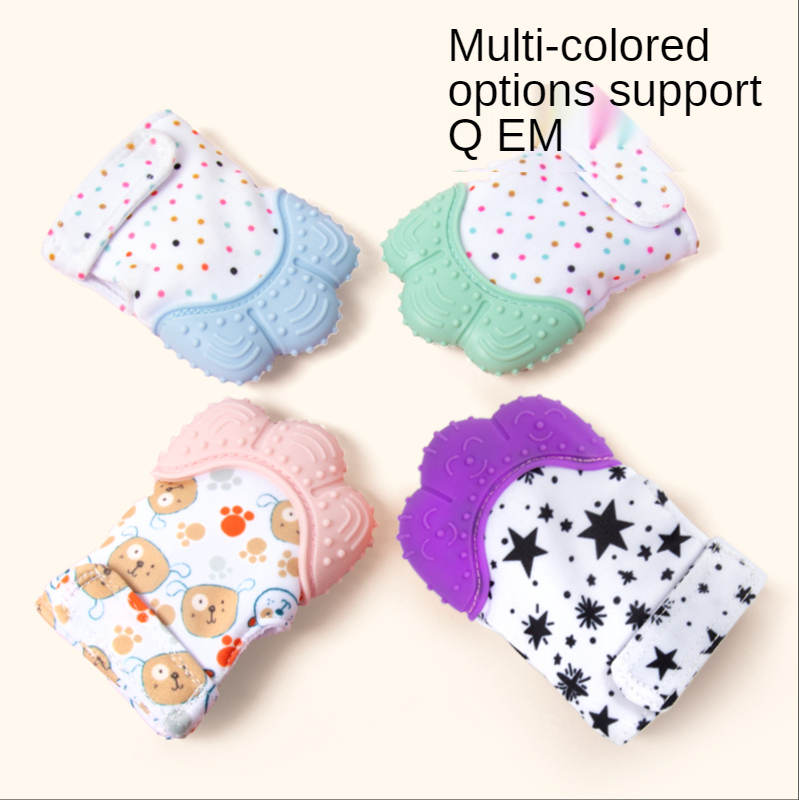 

1pc Silicone Teether Mitten Baby Teething Glove Panda Wrap Around Teething Sound Adjustable Food Grade Silicone Toys