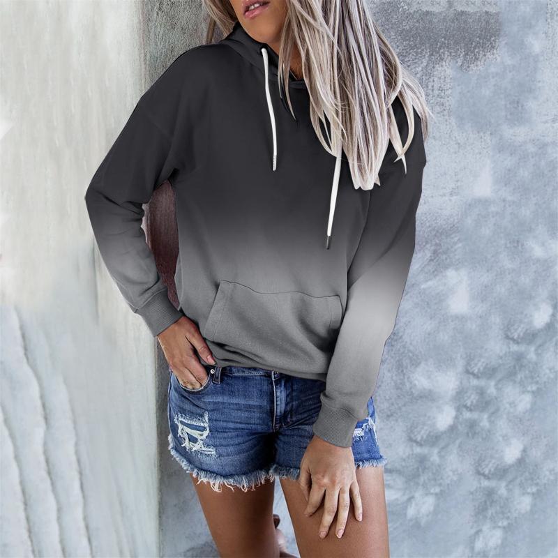 

Women' Hoodies & Sweatshirts Gradient Long Sleeve Casual Color Block Pullover Drawstring Hooded Fall Clothes Sudadera Mujer A40