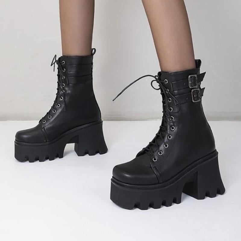 

Boots Soled Thick Women's Large Size 2021 Autumn Winter Thin British Style Versatile High Locomotive, Black