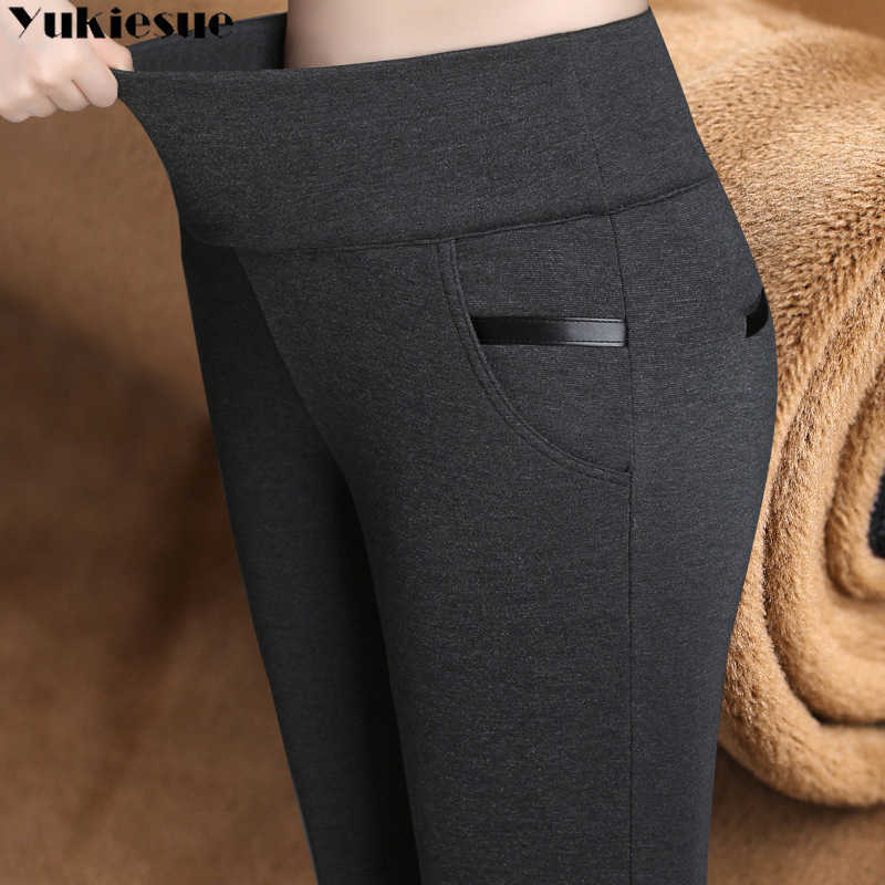 

Autumn Winter thick Warm Pants Women Plus Size Velvet Casual Elastic Waist Women' Korean Trousers 210608, Blue with velvet