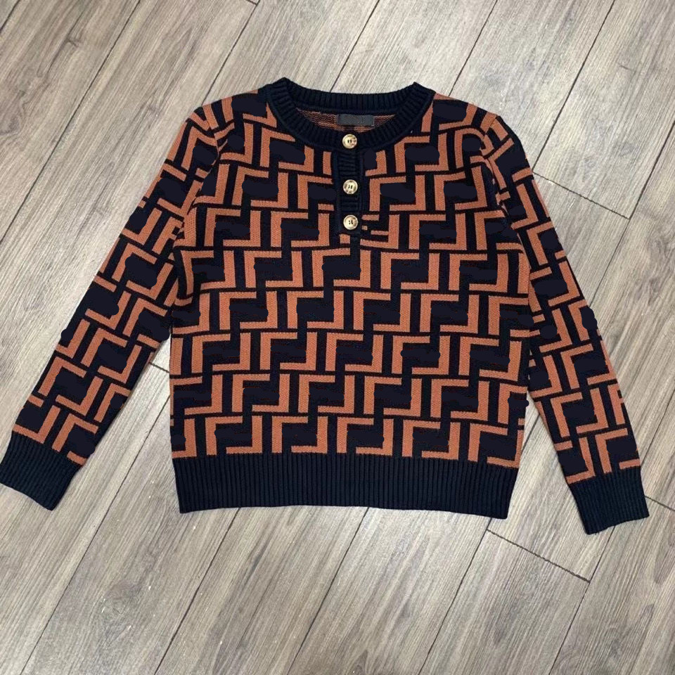 

High-quality designer FF full letter LOGO Women's Knits sweater autumn and winter jacquard button pullover sweaters temperament all-match top, Khaki