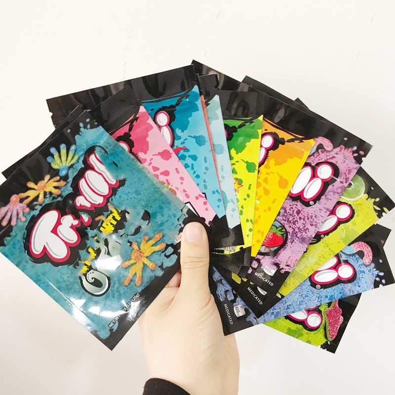 

12 Type mylar bag trolli trrlli Errlli edibles Gummies packaging smell proof resealable zipper pouch 600mg custom logo RUNTZ