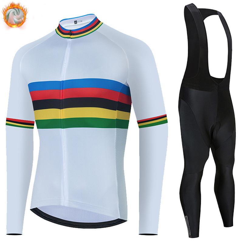 

Racing Sets Winter Comfortable Color Striped Jacket Men's Warm Fleece Cycling Jersey Suit Outdoor Bib Windproof Clothes, Black;blue