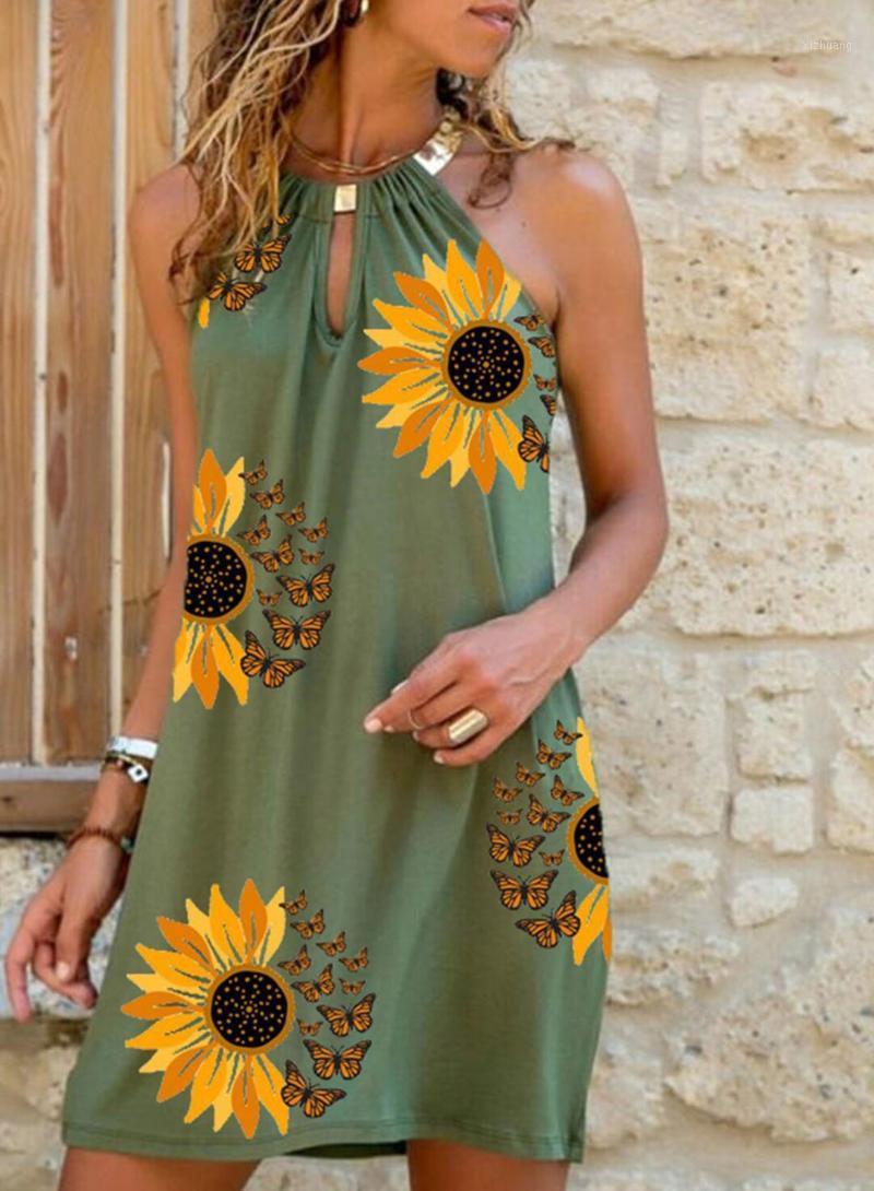 

Casual Dresses Summer Women Floral Print Halter Sleeveless Dress Beach Holiday Loose Night Party Clothing