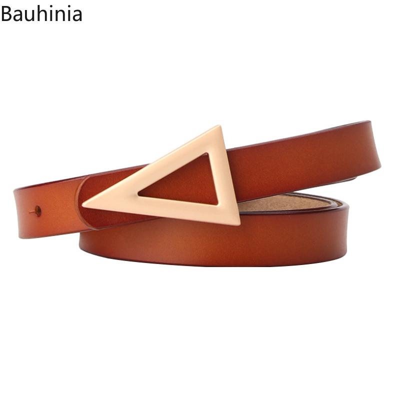 

Belts 105*1.8cm Women's Genuine Leather Fashion All-match Belt Triangle Alloy Buckle Head Dress Decorative Thin, White