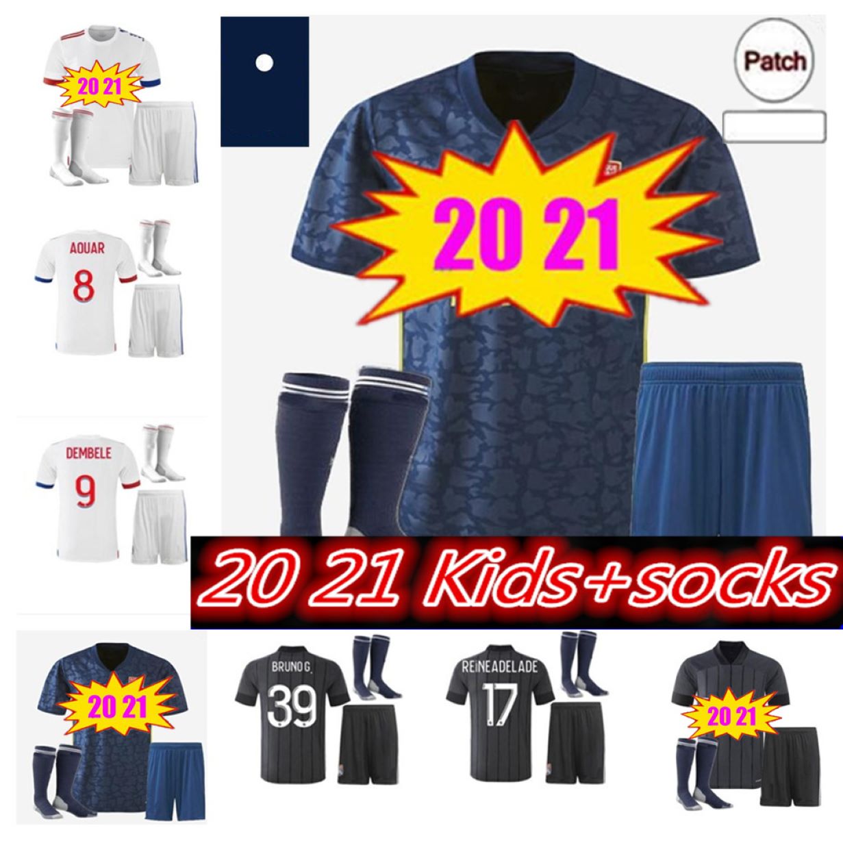 

2021 Lyonnais Soccer Jerseys AOUAR MEMPHIS TRAORE FEKIR DEMBELE Jersey Lyon maillot de foot Kids kit Football Shirt, Black