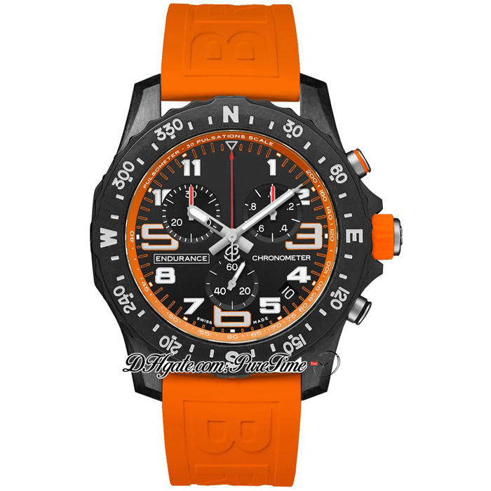 

Endurance Pro 44 Miyota Quartz Chronograph Men's Watch X82310A51B1S1 PVD Steel All Black Big Number Markers Orange Rubber Strap Watches Stopwatch Puretime F01ac3, Customized waterproof service