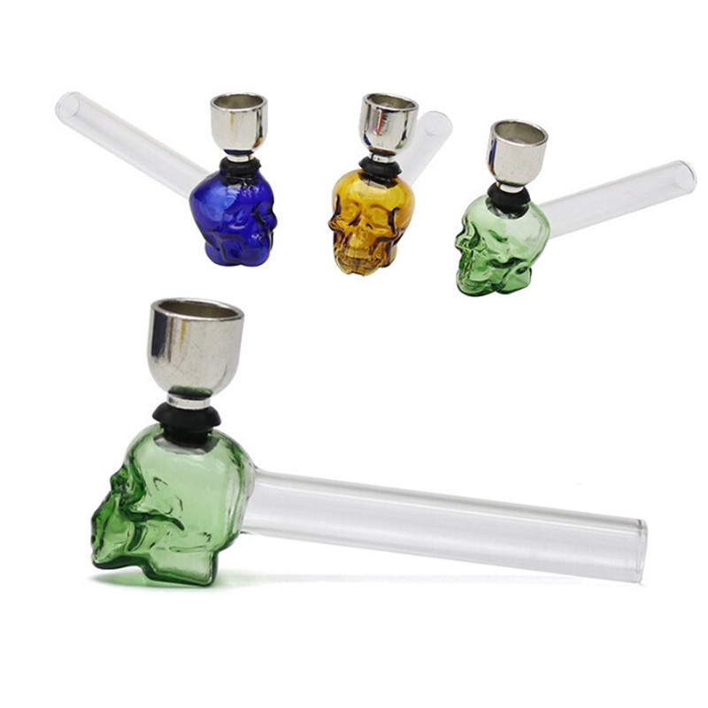 

SKULL Glass Pipe 125x18mm Handheld With Bag Smoking Bong Bubbler Oil burner Cigarette Accessories DHL free