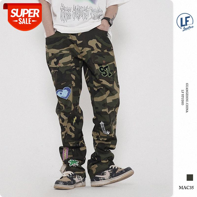 

LawFoo national men's clothing badge embroidered camouflage overalls casual pants #mA9U, Black