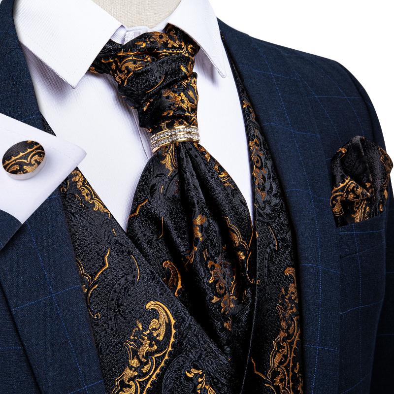 

Men' Vests Men Gold Paisley Silk Waistcoat Ascot Tie Pocket Square Necktie Ring Set Wedding Formal Dress Sleeveless Jacket DiBanGu, Vj-0123-2014
