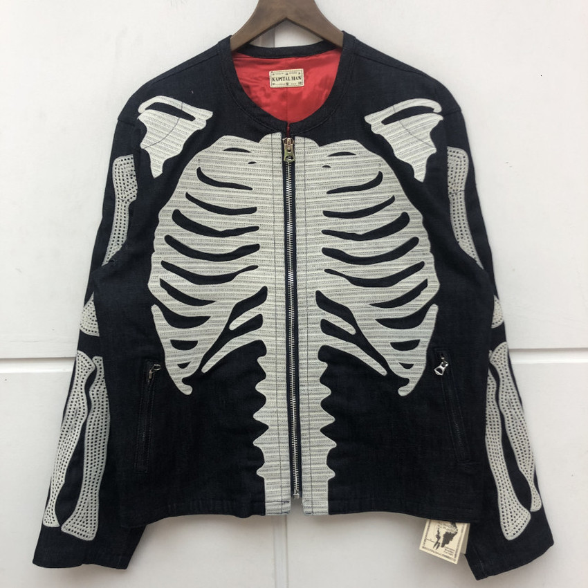

2021 New Hip-hop Full Bone Embroidery Kapital Bomb Jacket Men Women 1:1 Best Quality Autumn Winter Zip Sleeves Denim Coat 3vlw
