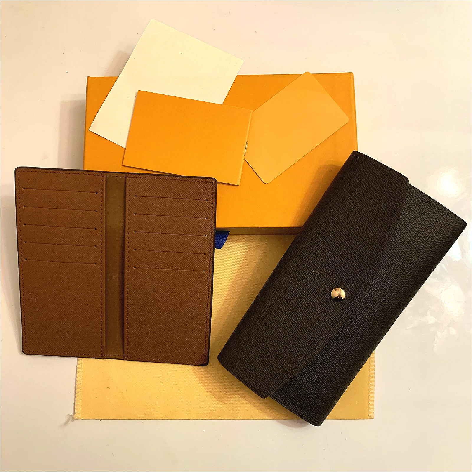 

High quality 2PCS SET CARD HOLDER EMILIE Womens Sarah Clemence Pouch Pochette Accessoires Coin Purse Neo Porte Cartes Wallet, Brown flower