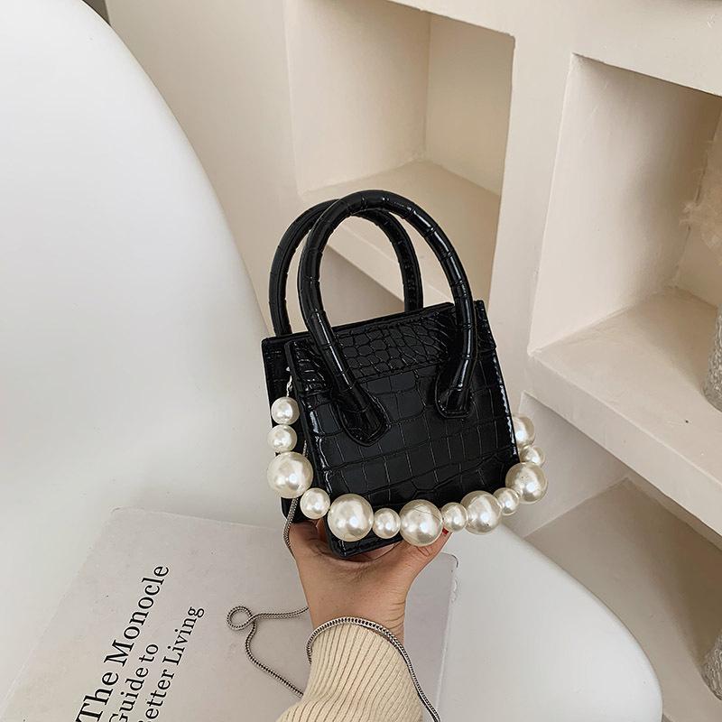 

Crocodile Pattern Pearl Design Mini Pu Leather Crossbody Bags For Women 2021chain Shoulder Handbags And Purses Female Travel Bag, Black