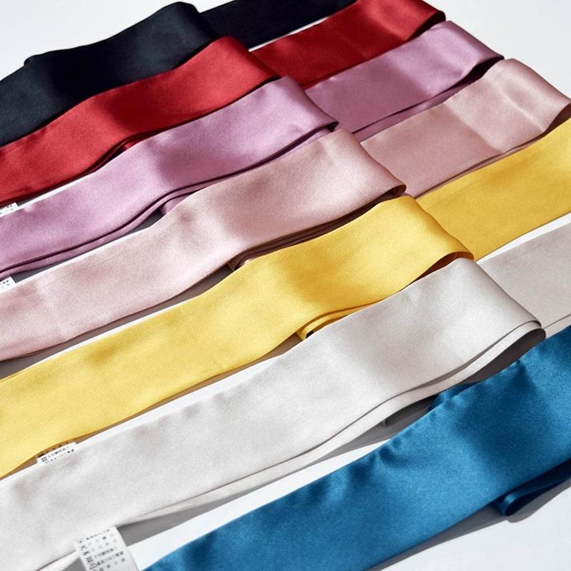 

Scarves Solid Color 100% Ring Silk Scarf Ribbon Narron Long Neckerchief Necktie Wraps Women Fashion Head Hair Bag 150*6cm
