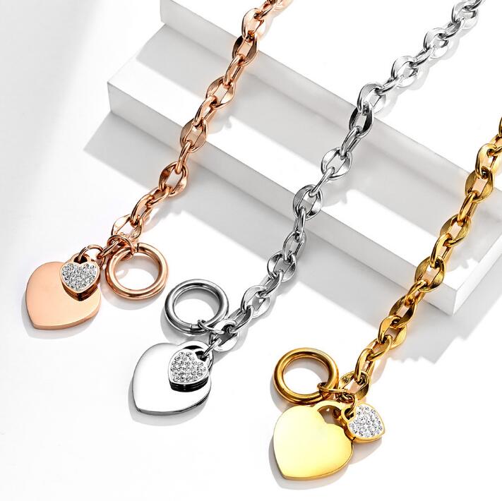 

Famous Titanium Steel Lady Love Bracelet OT Buckle Double Heart Diamond Bracelet 3 Colors