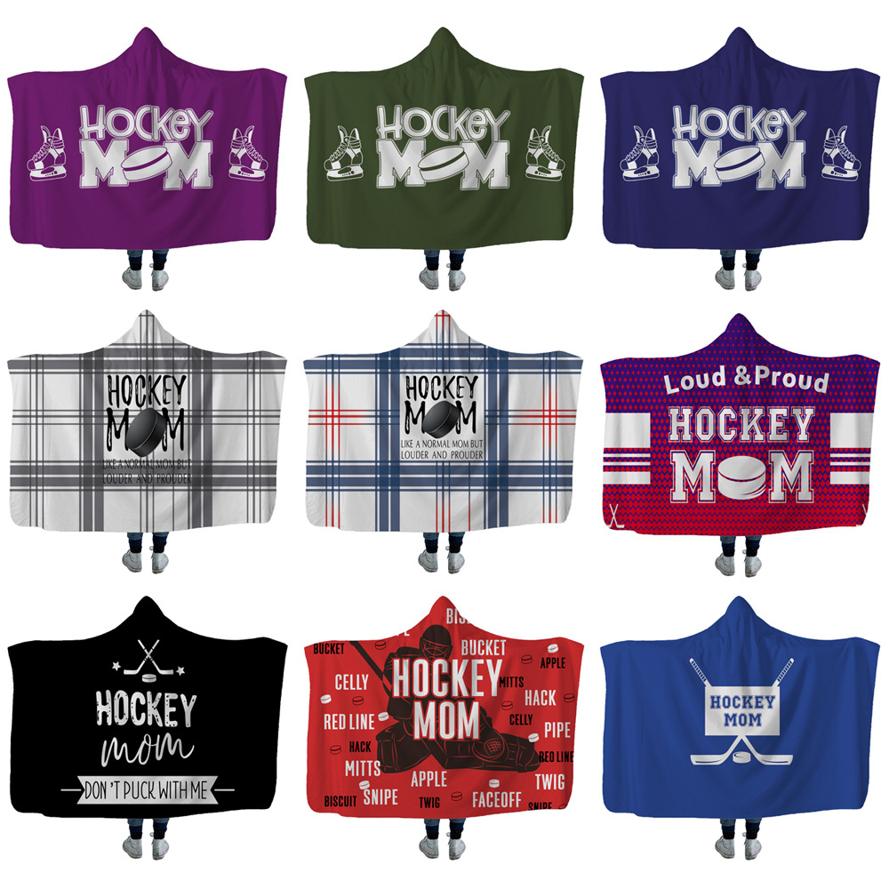 

Child Adults Hockey Blanket Fleece Warm Sports Huck Hooded Blankets Wearable Children Kids Gift