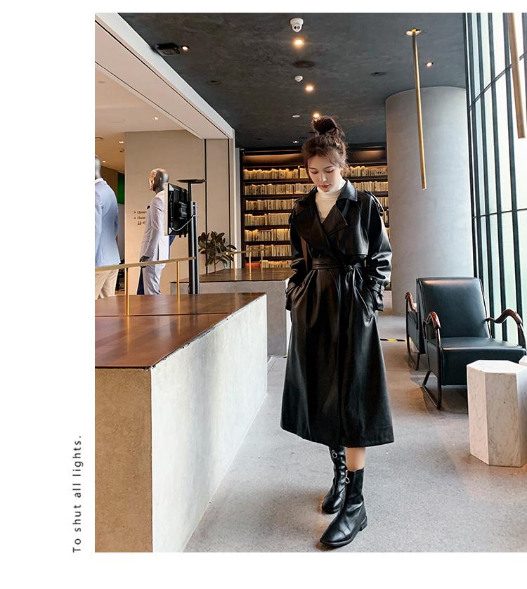 

Women's Jackets Fashion Brand Long PU Leather Trench Coat With Belt Lady Windbreaker Waterpoof Female Outerwear Spring Autumn Black, Black;brown