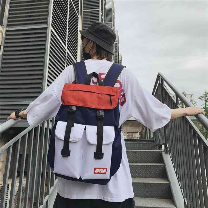 

Korean new backpack men's youth personality schoolbag junior middle school students Street leisure trend Backpack, Navy blue