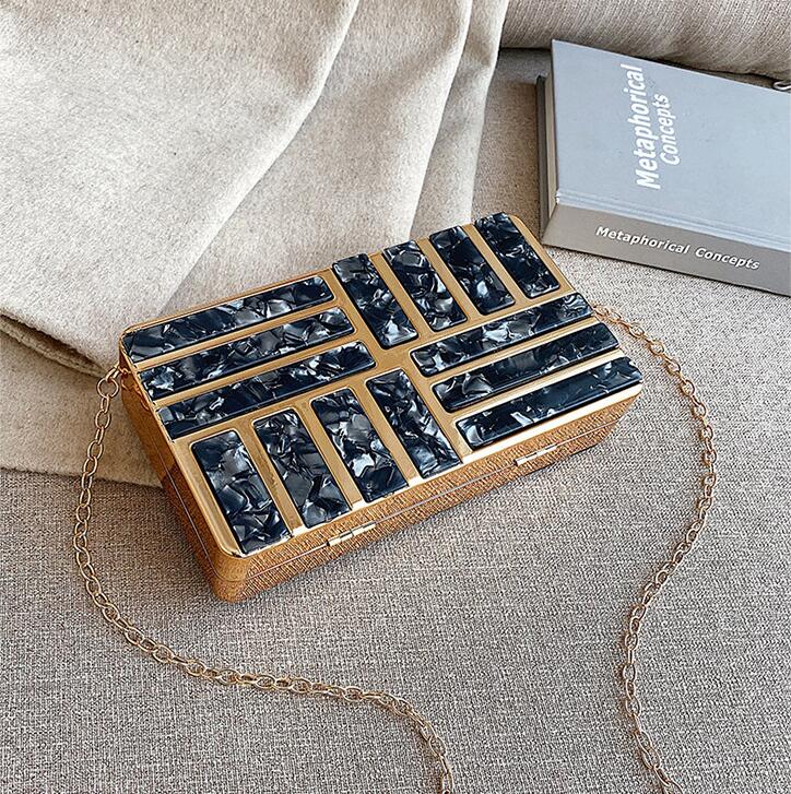 

wholesale women handbag Artwork high quality hard box chain bag sweet printing Acrylic evening bags elegant Joker womens leather shoulder handbags, Gold(boutique box)