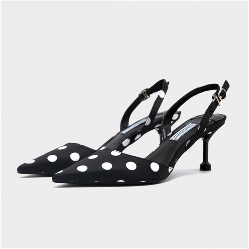 

2021 Summer New Pointed Sandals Fashion Female Backspace Stiletto High Heel Women's Shoes Polka Dot Female Single Shoes, Black