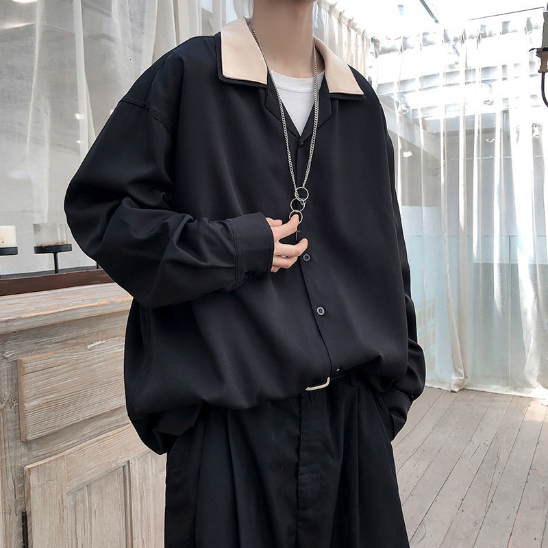 

2021 New Lapel Collar Hawaiian with Long Sleeve Male Shirt Streetwear Black/red Color High Quality -2xl Shirts 64n5