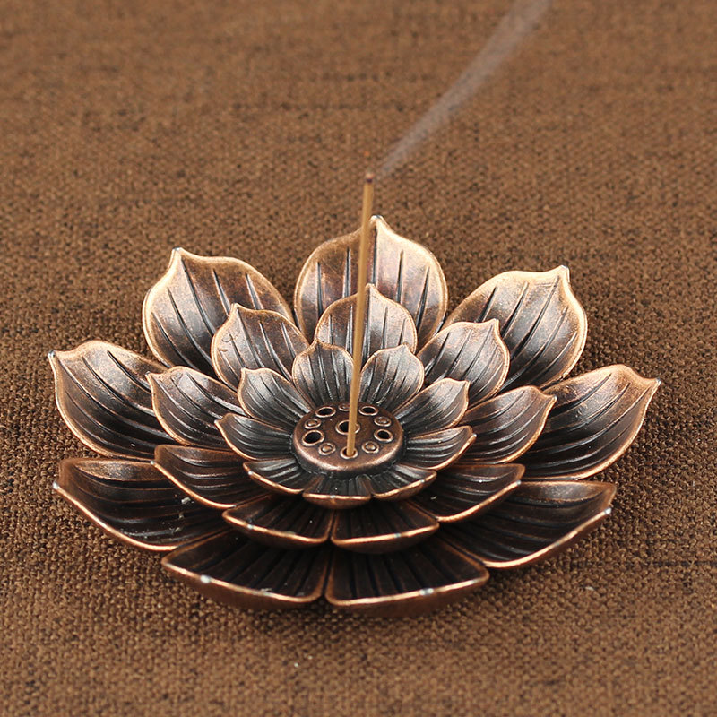 

Incense Burner Reflux Stick Incense Holder Home Buddhism Decoration Coil Censer With Lotus Flower Shape Bronze / Copper Zen Budd 502 V2