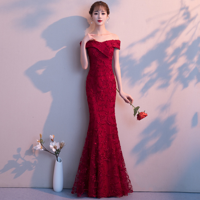 

Banquet Evening Women Elegant Wedding Party Dress Fishtail Bridal Toast Luxury Mermaid Dresses 7fhi, Black